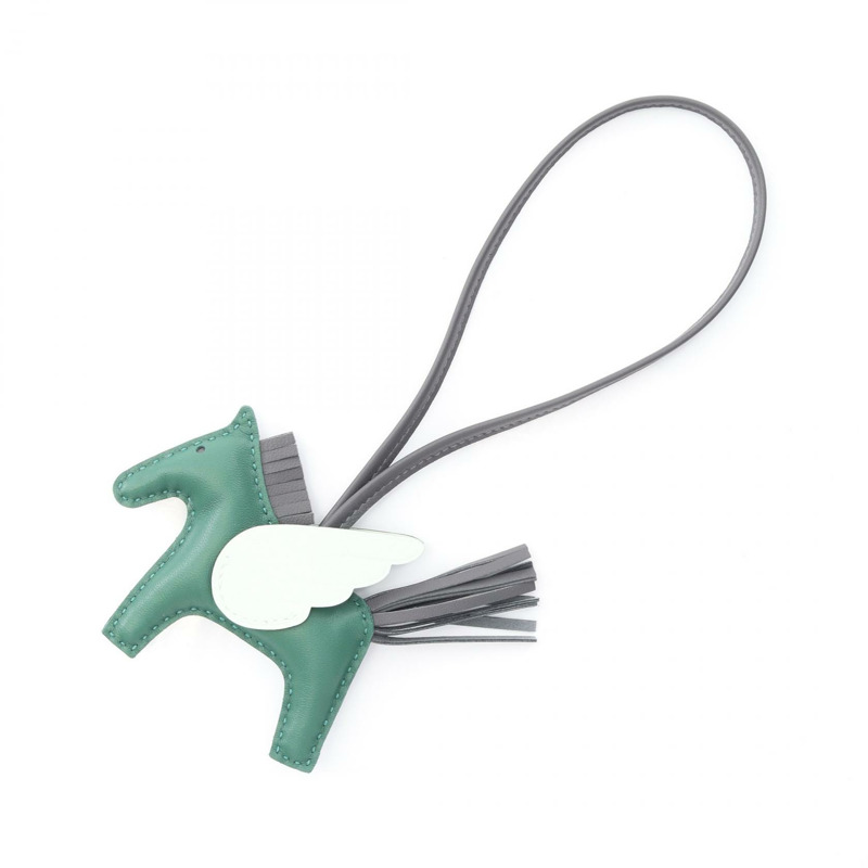 HERMES Rodeo Pegasus PM 吊飾 Agneau milo Swift 皮革 綠灰色 二手 W 女款-0