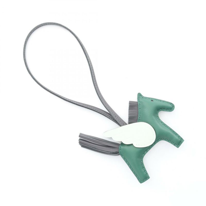 HERMES Rodeo Pegasus PM 吊飾 Agneau milo Swift 皮革 綠灰色 二手 W 女款-1