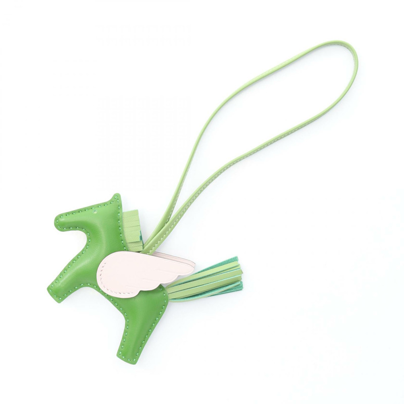 HERMES Rodeo Pegasus PM 吊飾 Agneau milo Swift 皮革 綠色 粉紅色 二手 W-0