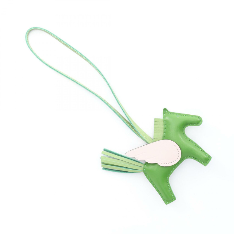 HERMES Rodeo Pegasus PM 吊飾 Agneau milo Swift 皮革 綠色 粉紅色 二手 W-1