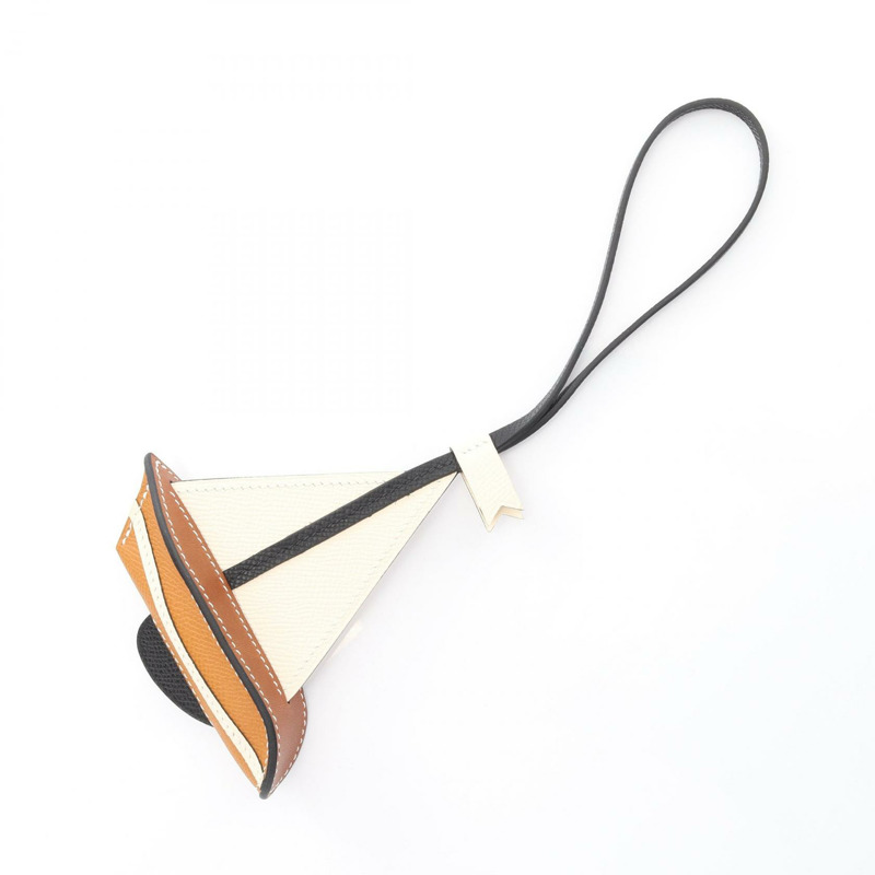 HERMES Sail 24 吊飾 Epsom Barenia 皮革米色黑色 Fauve 太妃糖色 Nata 二手 B-0