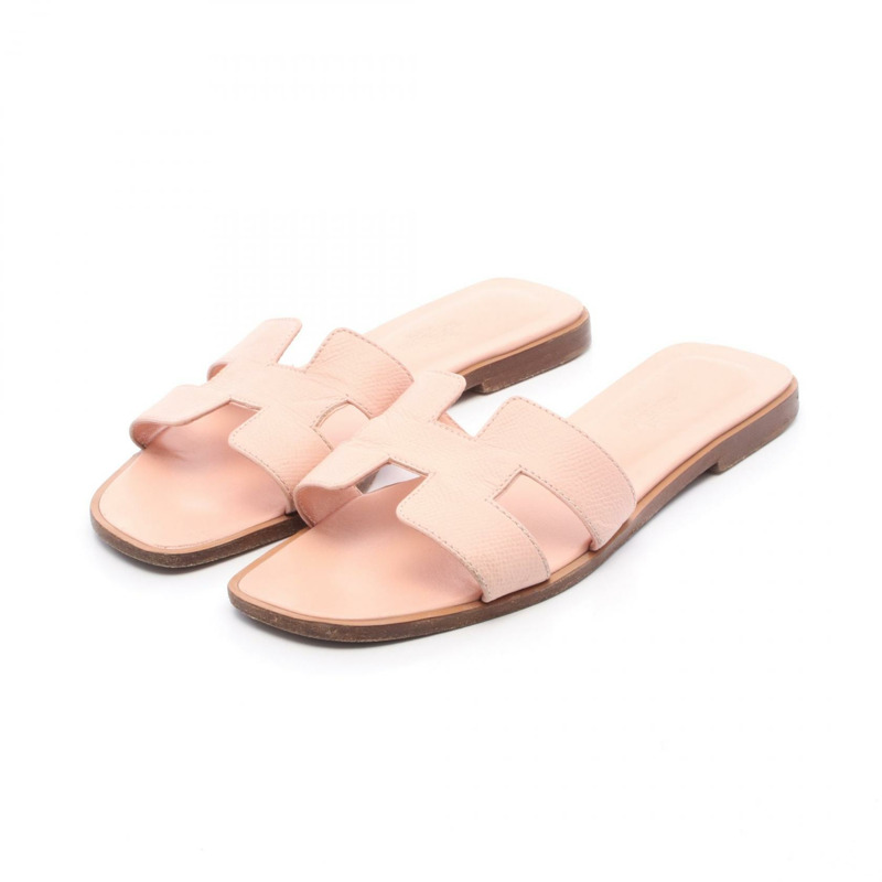 HERMES Oran 鞋涼鞋穆勒鞋皮革粉紅二手女款 36 碼-0