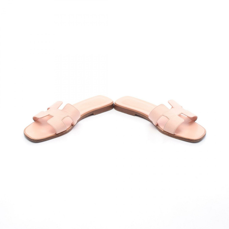 HERMES Oran 鞋涼鞋穆勒鞋皮革粉紅二手女款 36 碼-2