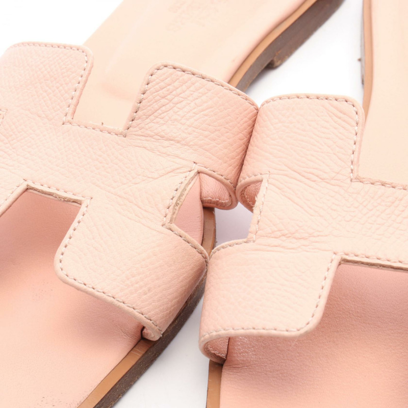 HERMES Oran 鞋涼鞋穆勒鞋皮革粉紅二手女款 36 碼-6