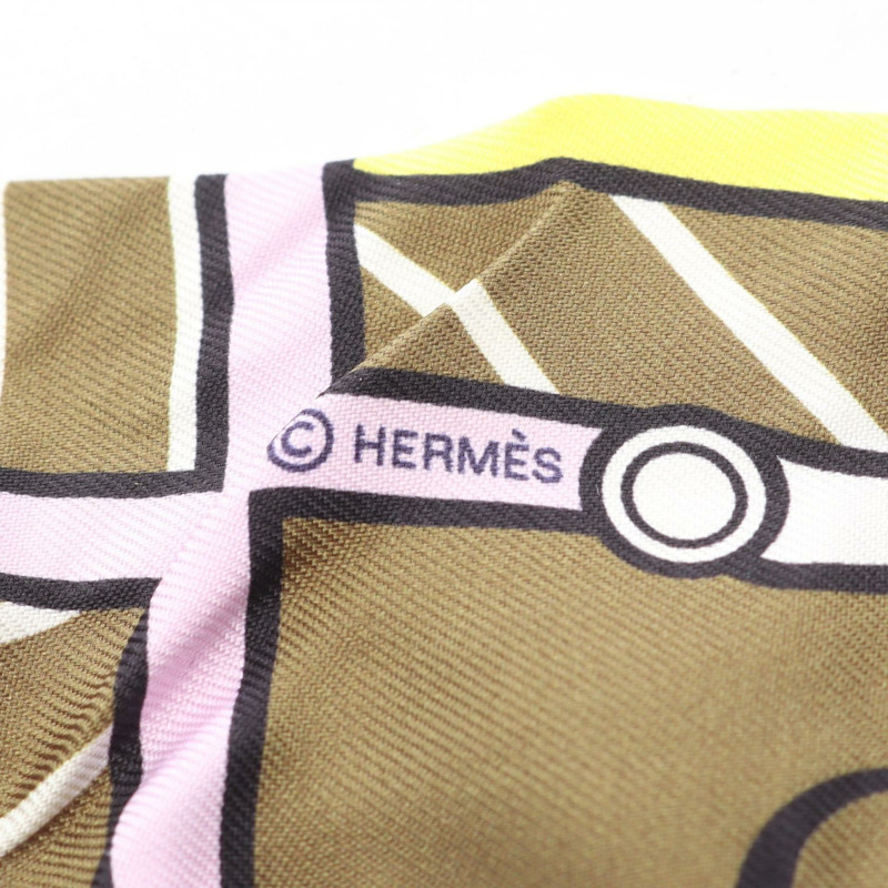 HERMES Twilly QUADRIGE BAYADERE 圍巾 絲綢 黃橙多色 二手 女士-1