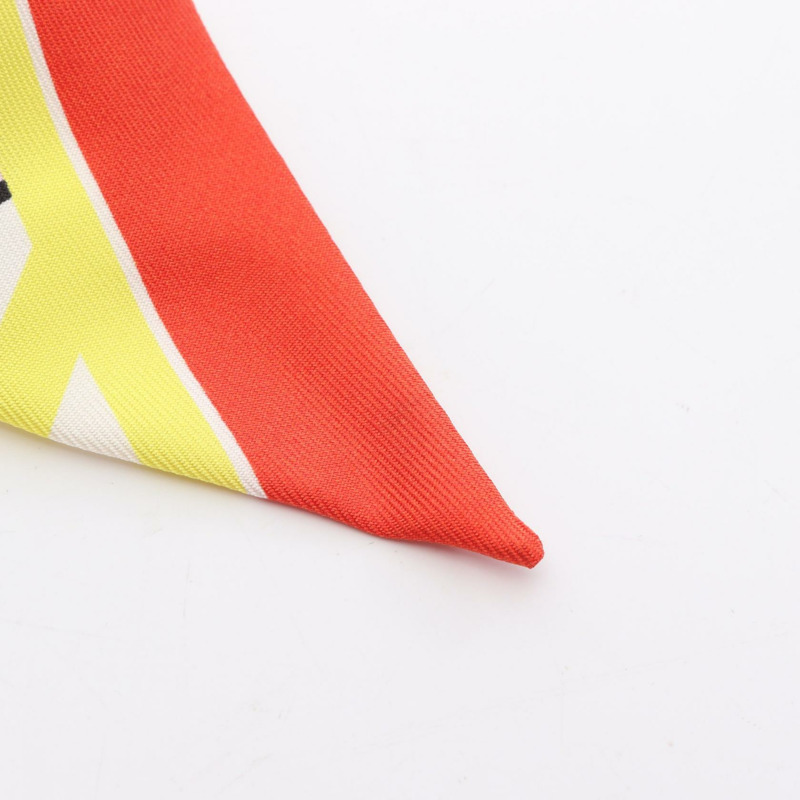 HERMES Twilly QUADRIGE BAYADERE 圍巾 絲綢 黃橙多色 二手 女士-3