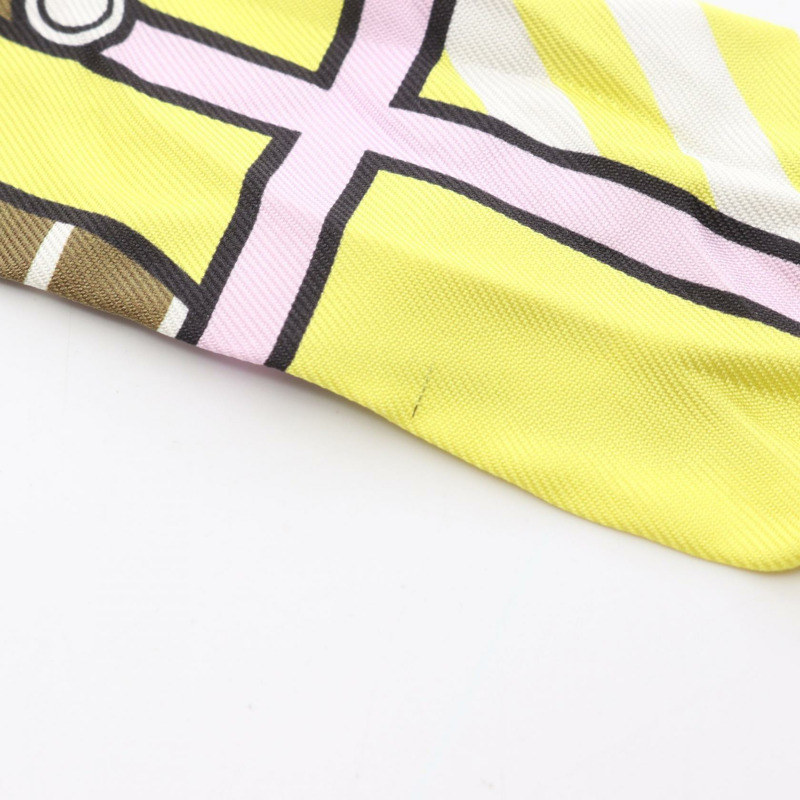 HERMES Twilly QUADRIGE BAYADERE 圍巾 絲綢 黃橙多色 二手 女士-4