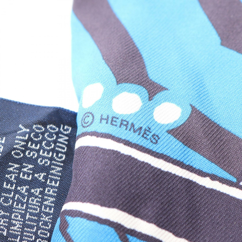 HERMES Twilly JEU DE SOIE UNIFORME 圍巾 絲綢 藍色 多色 二手 女士-1