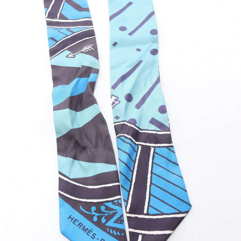 HERMES Twilly JEU DE SOIE UNIFORME 圍巾 絲綢 藍色 多色 二手 女士-7