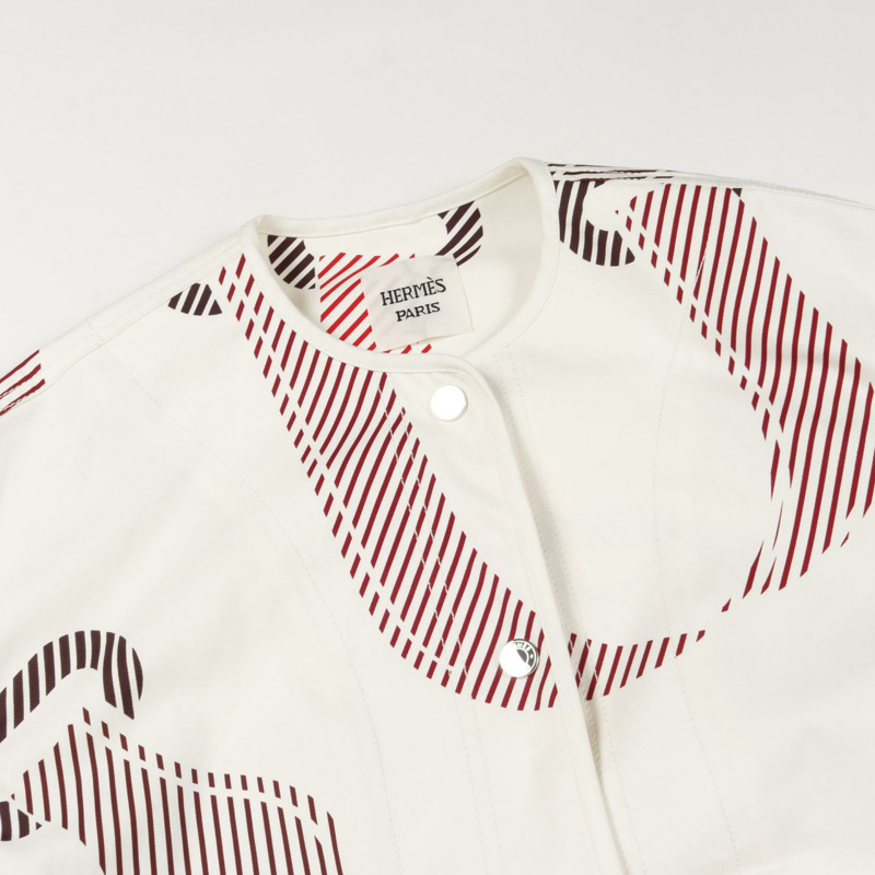 HERMES Coaching Remix Blouson 外套棉質白色紅色二手女款 34 碼-4