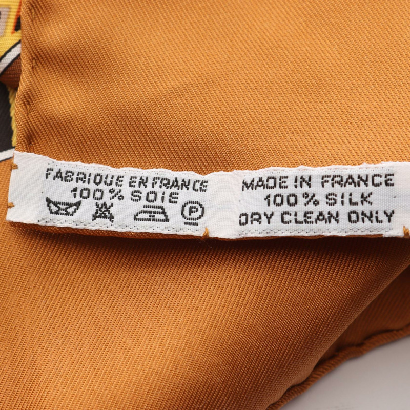 HERMES Carre90 Au son du Tam tam 圍巾 絲綢 棕色 多色 二手 女士-2