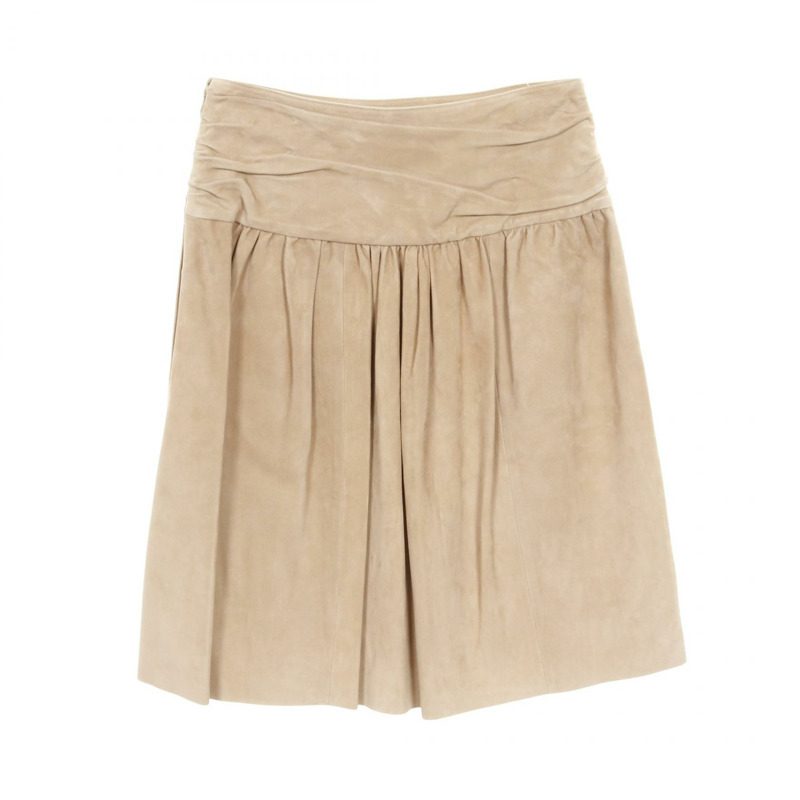 HERMES 裙子皮革山羊皮革米色二手女士#36-0