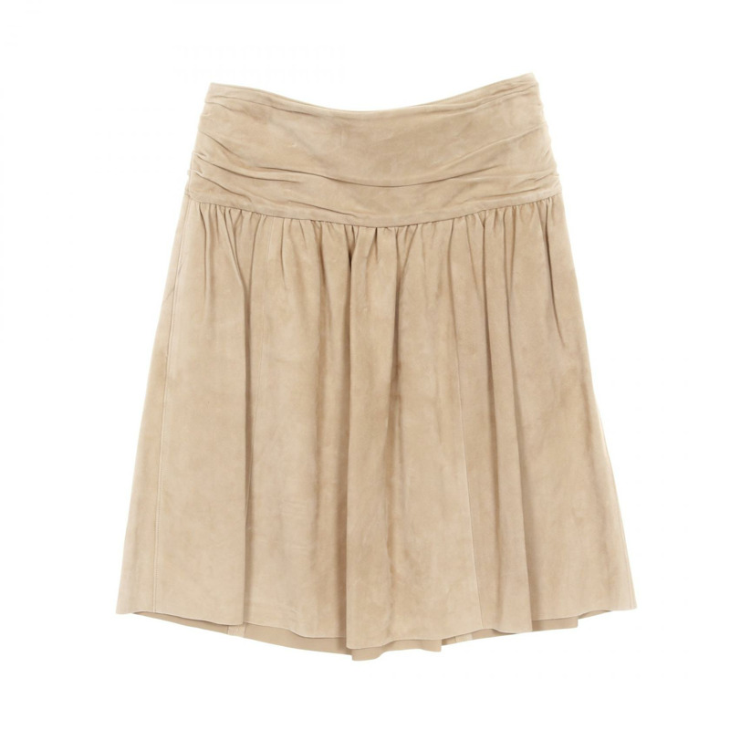 HERMES 裙子皮革山羊皮革米色二手女士#36-1
