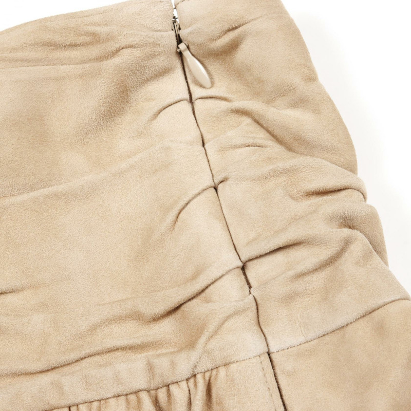 HERMES 裙子皮革山羊皮革米色二手女士#36-6