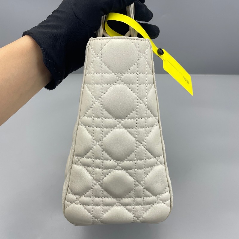 DIOR Lady Dior 五格戴妃 白色羊皮磨砂扣 手提肩背斜背包-2