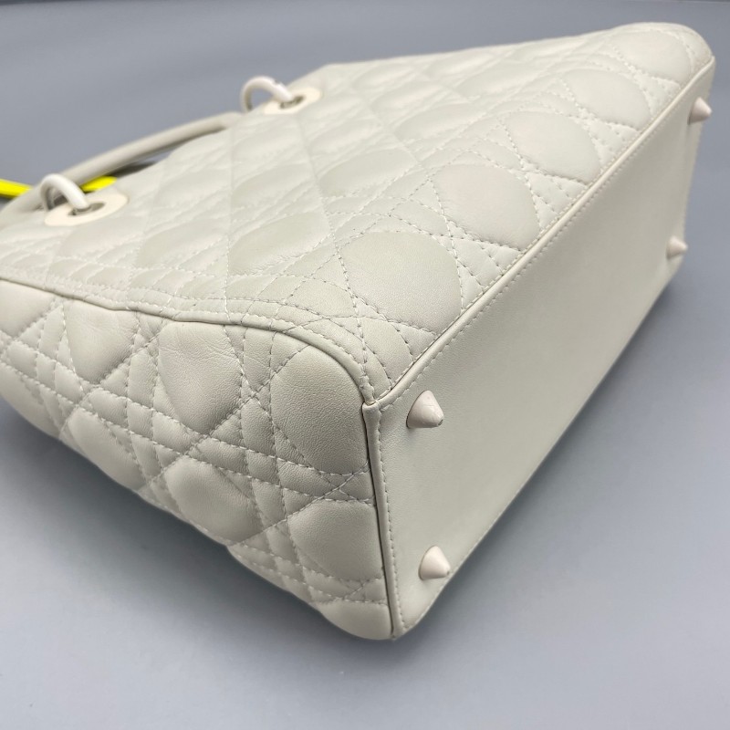 DIOR Lady Dior 五格戴妃 白色羊皮磨砂扣 手提肩背斜背包-7