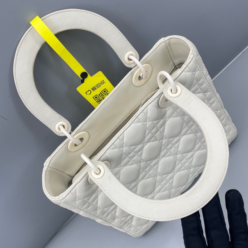 DIOR Lady Dior 五格戴妃 白色羊皮磨砂扣 手提肩背斜背包-13