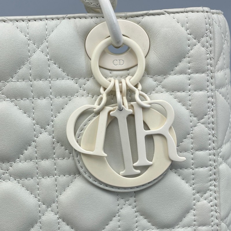 DIOR Lady Dior 五格戴妃 白色羊皮磨砂扣 手提肩背斜背包-18
