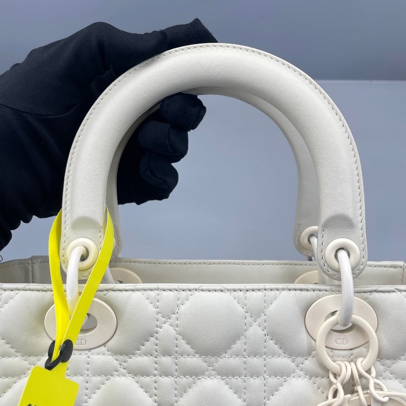 DIOR Lady Dior 五格戴妃 白色羊皮磨砂扣 手提肩背斜背包-20
