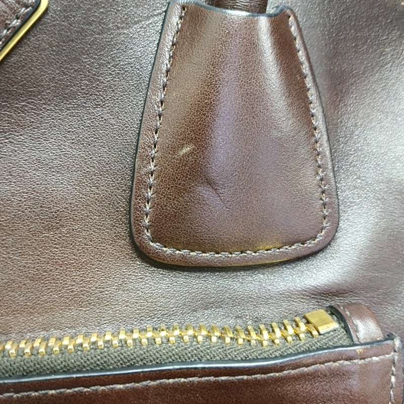 PRADA 托特包 棕色牛皮標誌斜背包手提包單肩包金色五金 可拆式肩帶-10