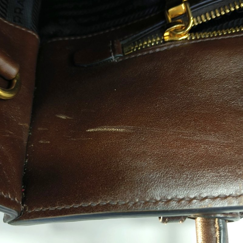 PRADA 托特包 棕色牛皮標誌斜背包手提包單肩包金色五金 可拆式肩帶-20