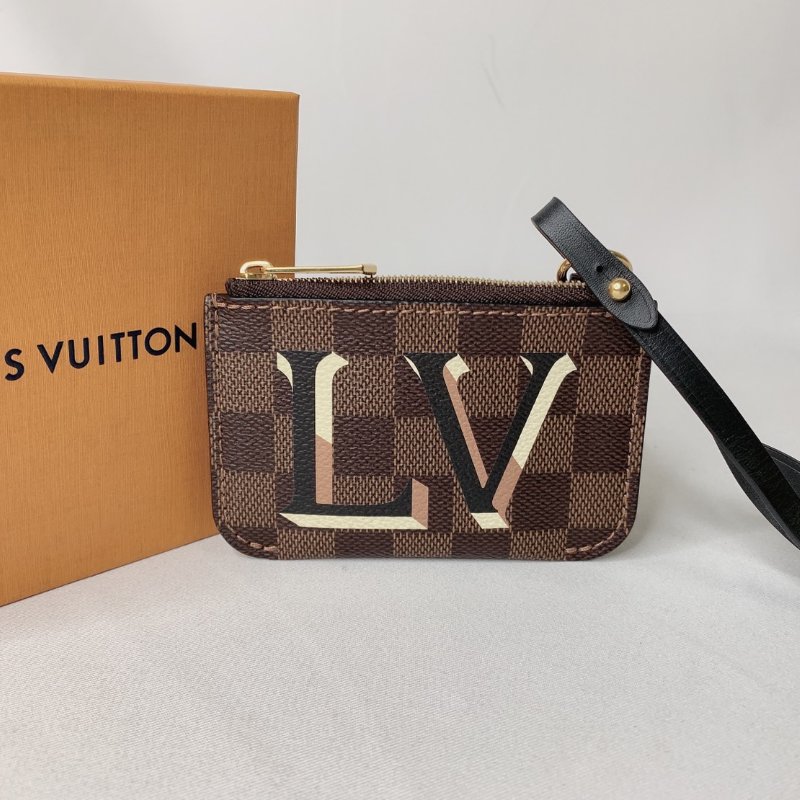 LV 棋盤格一字拉鏈零錢包-0