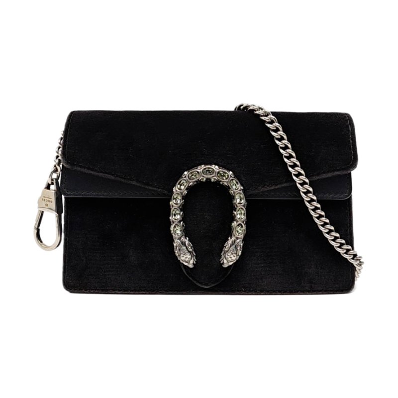 GUCCI Dionysus 超迷你 黑色絲絨虎頭鑲嵌酒神包斜背包單肩包 銀色五金 可拆式肩帶-0