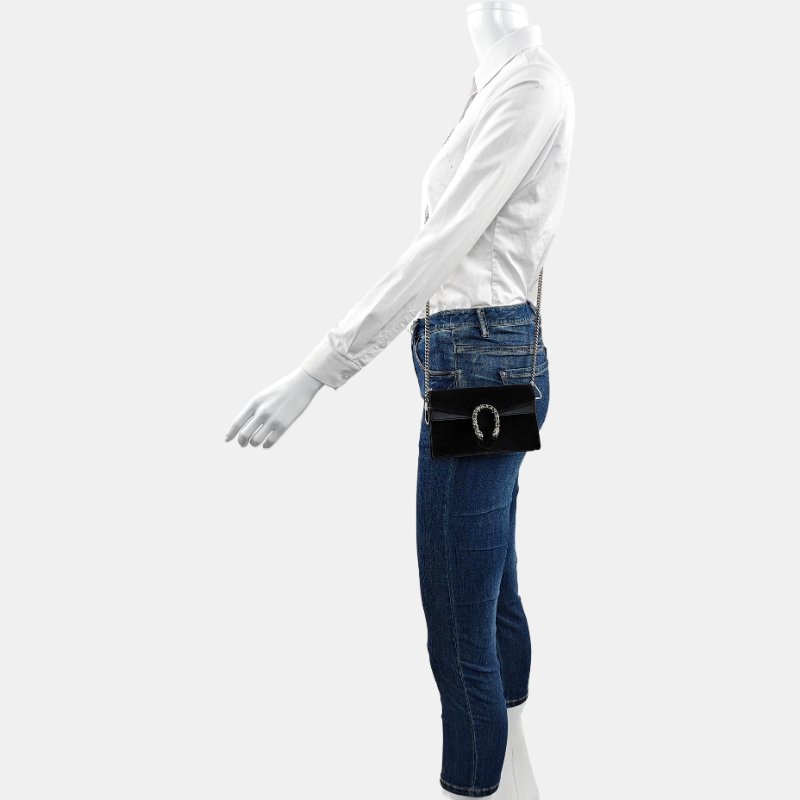 GUCCI Dionysus 超迷你 黑色絲絨虎頭鑲嵌酒神包斜背包單肩包 銀色五金 可拆式肩帶-1