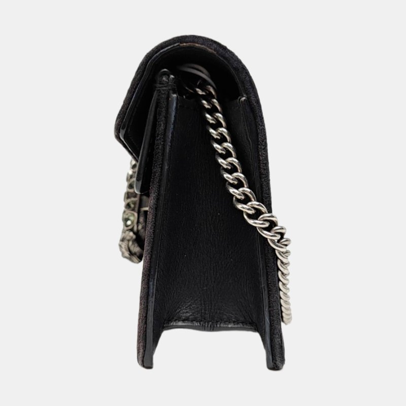 GUCCI Dionysus 超迷你 黑色絲絨虎頭鑲嵌酒神包斜背包單肩包 銀色五金 可拆式肩帶-2