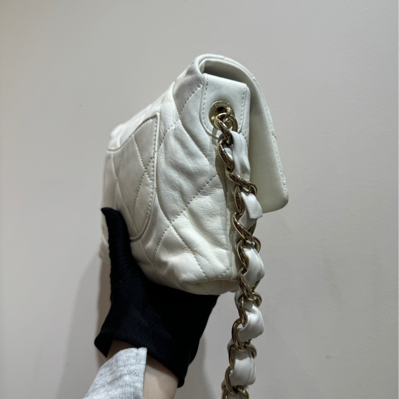 【閒置❤️】 Chanel 白色字母粗鏈腋下包 hobo 單肩斜挎包-5