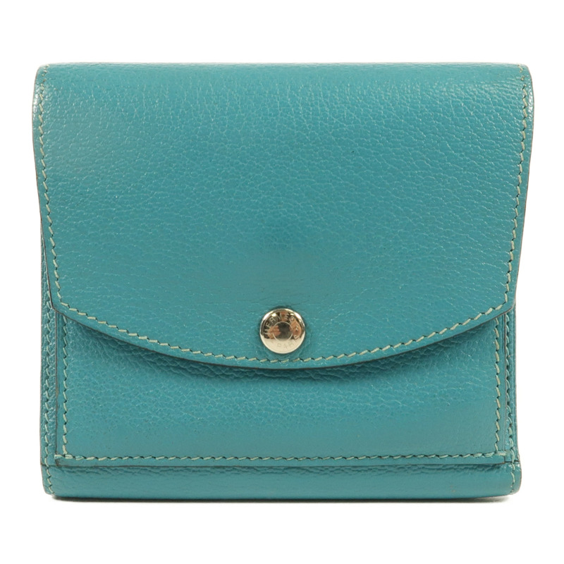 HERMES Chevre皮革Buckle Wallet銀扣錢包Bleu Paon-0
