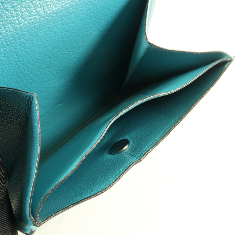 HERMES Chevre皮革Buckle Wallet銀扣錢包Bleu Paon-8