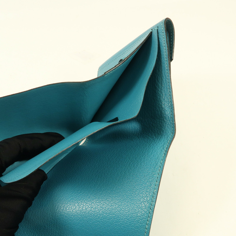 HERMES Chevre皮革Buckle Wallet銀扣錢包Bleu Paon-11
