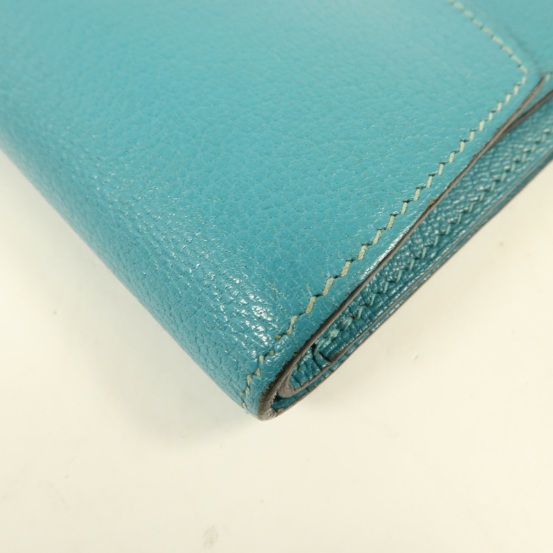 HERMES Chevre皮革Buckle Wallet銀扣錢包Bleu Paon-14