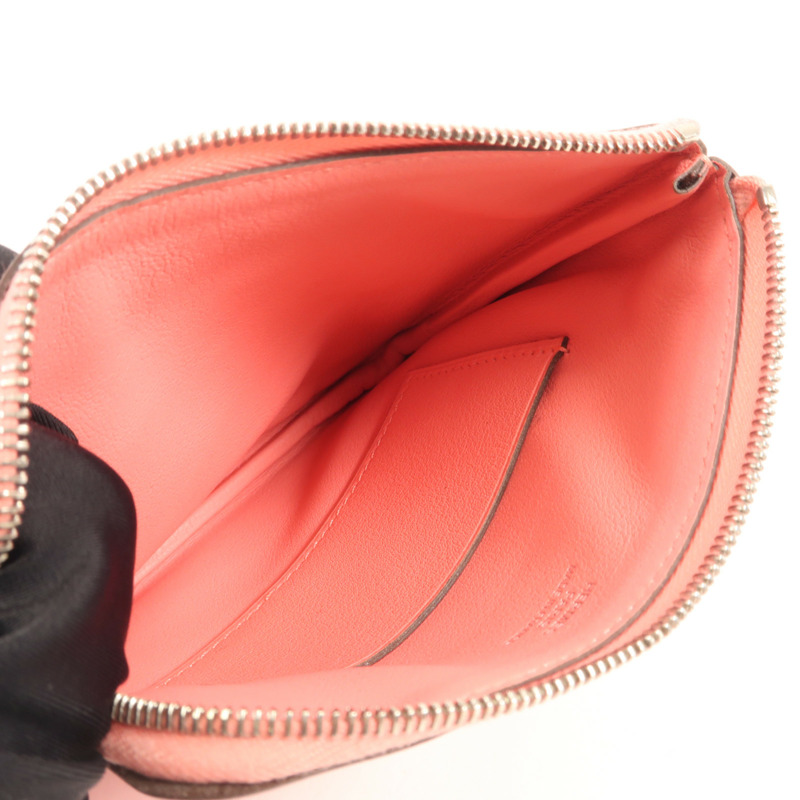 HERMES Swift皮革Carrie Pocket Pouch銀扣零錢包Pink-7