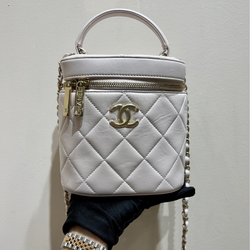 【閒置❤️】 Chanel trendy cc系列手柄化妝包 斜挎包 淺粉色金扣-4