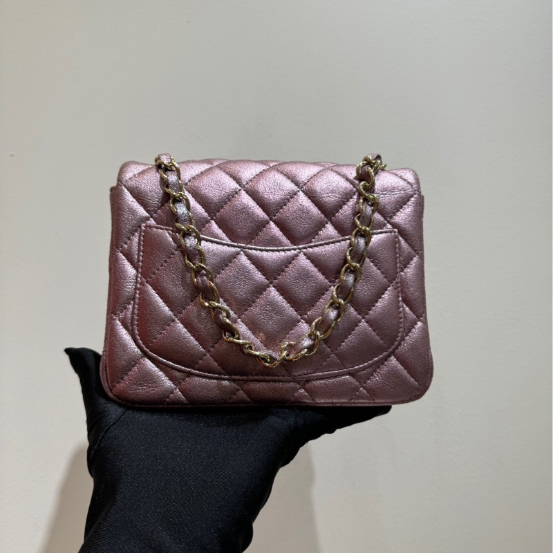 【閒置❤️】 Chanel cf 方胖子金扣 珠光淺粉色槍色單肩斜挎包-2