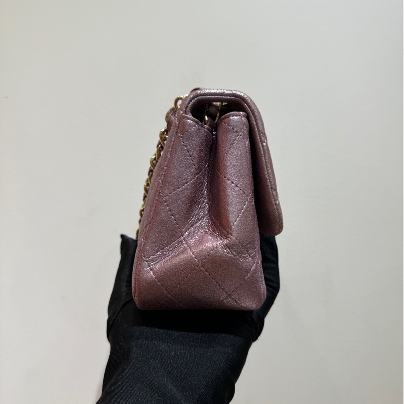 【閒置❤️】 Chanel cf 方胖子金扣 珠光淺粉色槍色單肩斜挎包-4