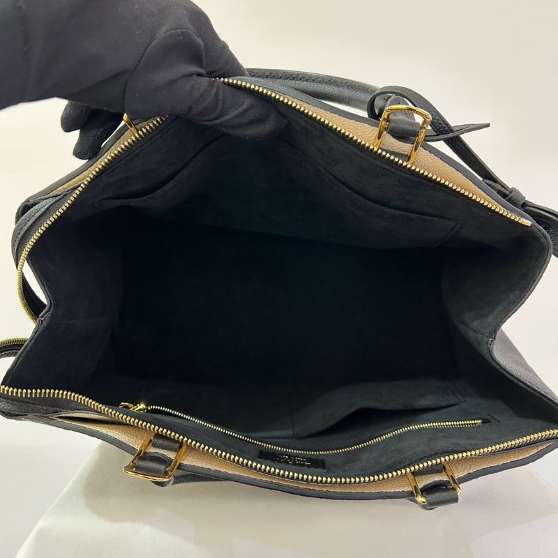 LV黑牛皮壓紋奶油色大Logo手提二用-6