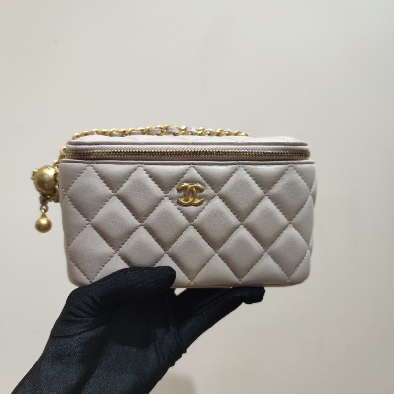 【閒置❤️】 Chanel 金球長盒子 單肩包 斜挎包 淡粉色 裸粉色金扣-1