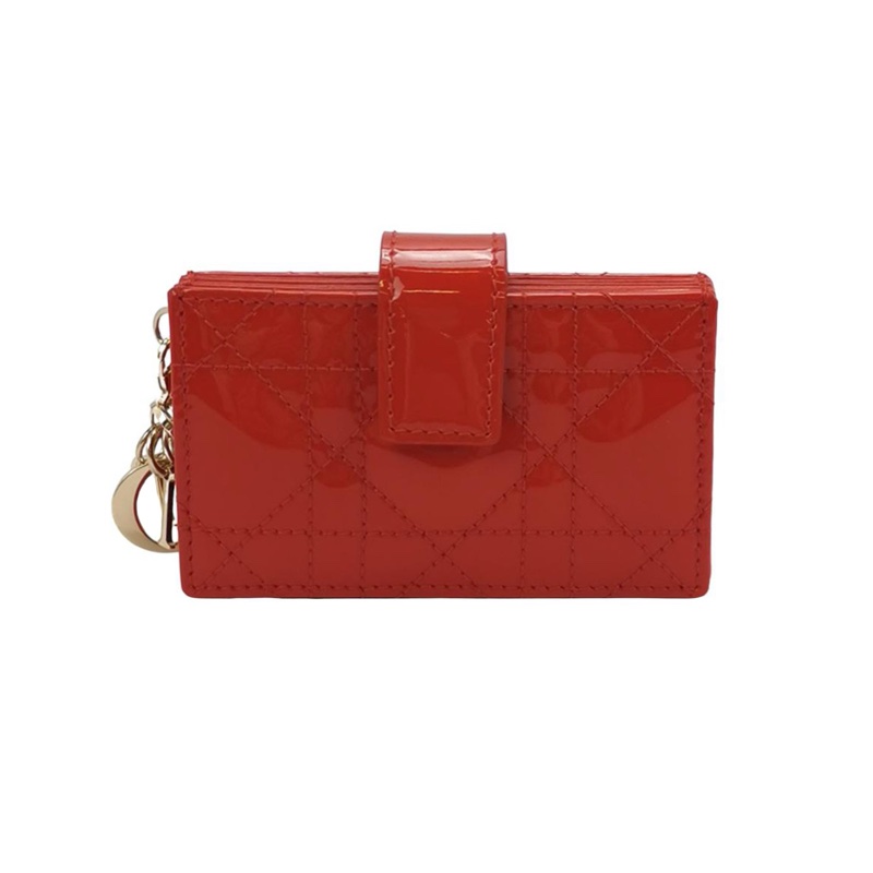 Dior Lady 戴妃漆皮牛皮藤格紋LOGO字母吊飾卡包Cardholder-5