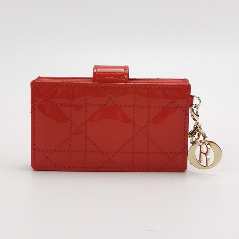 Dior Lady 戴妃漆皮牛皮藤格紋LOGO字母吊飾卡包Cardholder-6