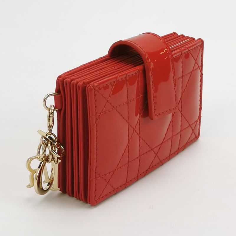 Dior Lady 戴妃漆皮牛皮藤格紋LOGO字母吊飾卡包Cardholder-9