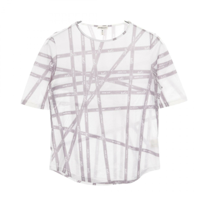 愛馬仕T卹 M碼 純棉 白色 紫色 二手 女款-0