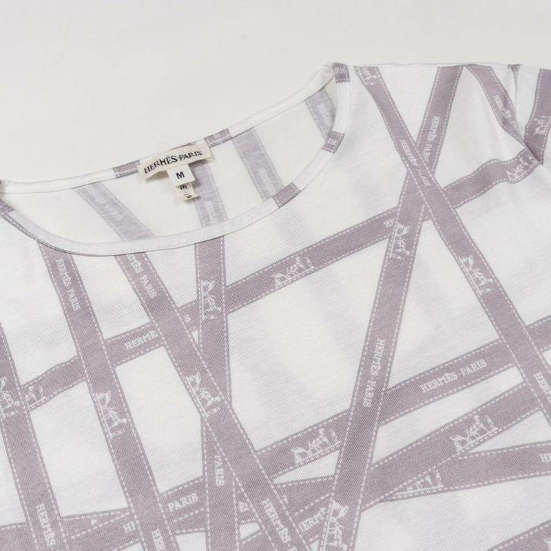 愛馬仕T卹 M碼 純棉 白色 紫色 二手 女款-6