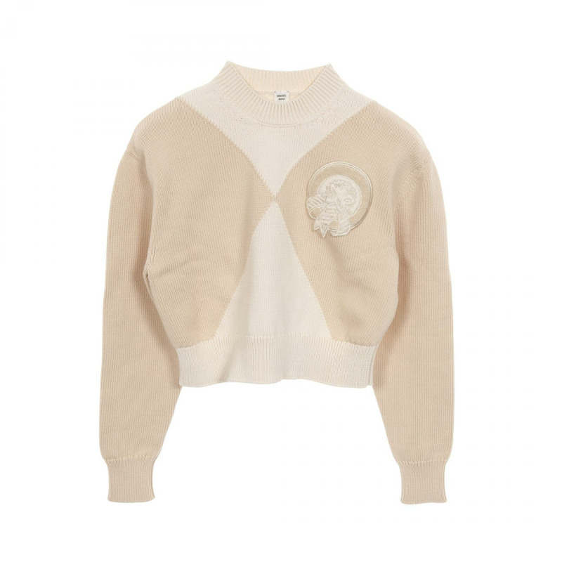 HERMES 針織毛衣 絲棉 尼龍 米色 二手 女款 34 碼-0