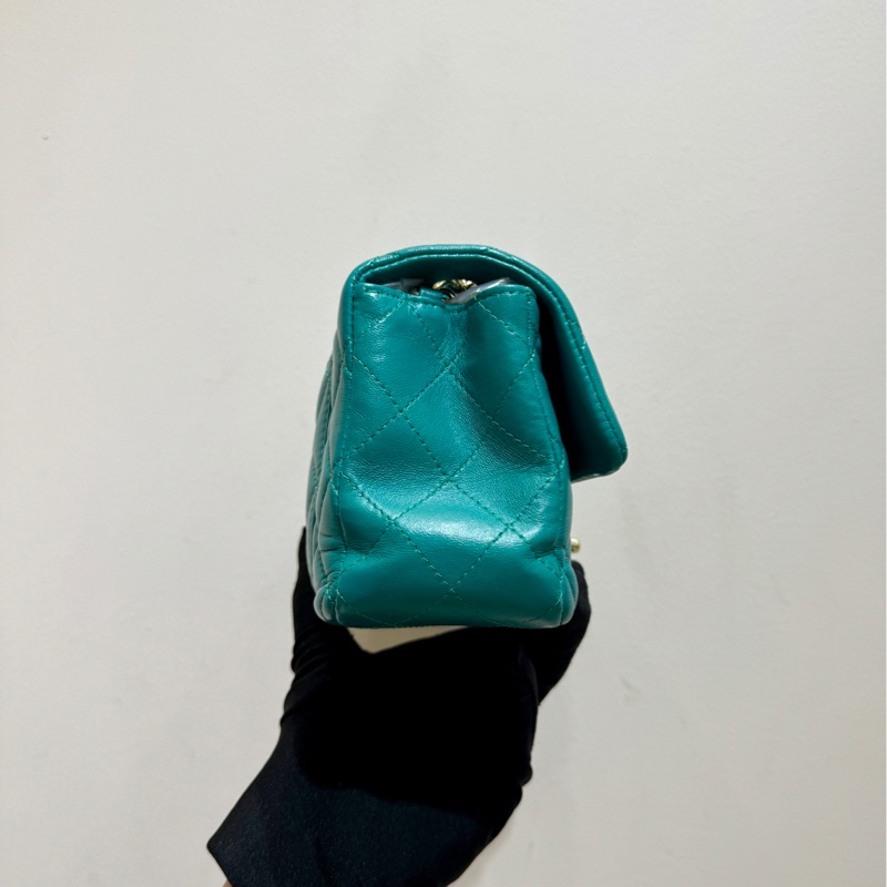 【閒置❤️】 Chanel  CF mini大迷你 湖水藍綠色羊皮淺金扣 單肩斜挎包-3