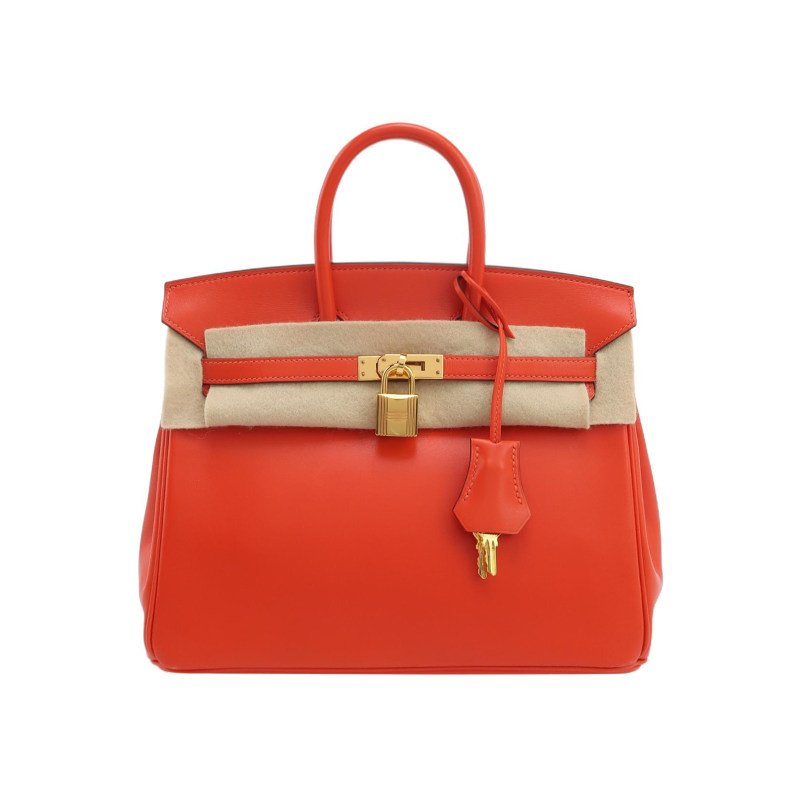 Hermes Birkin鉑金包25旋扣手提包Swift牛皮金扣9J火焰橘A刻-0