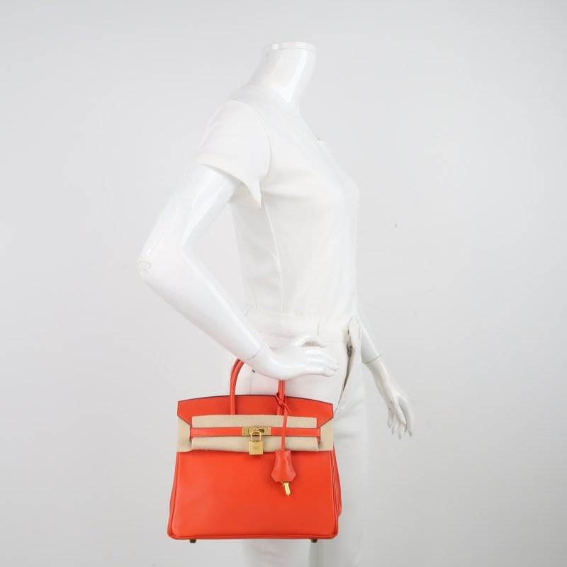 Hermes Birkin鉑金包25旋扣手提包Swift牛皮金扣9J火焰橘A刻-1