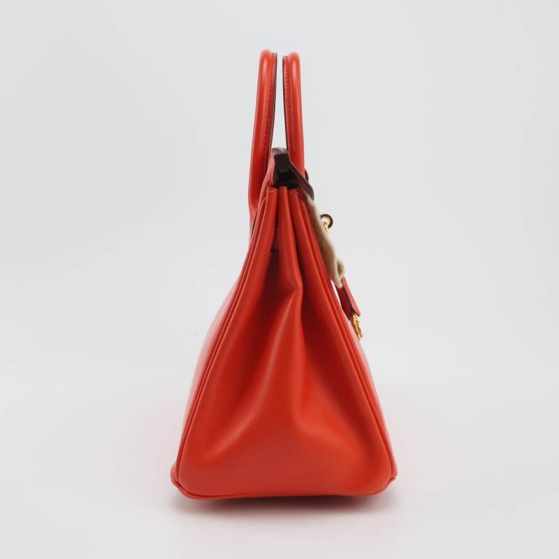 Hermes Birkin鉑金包25旋扣手提包Swift牛皮金扣9J火焰橘A刻-3